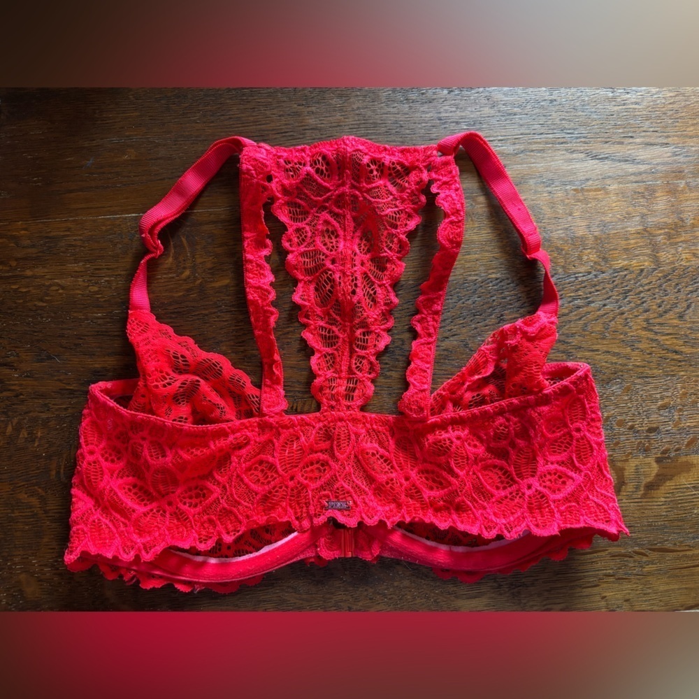 Pink by VS | Ruby red front snap racer back bralette | 34DD - Picture 4 of 6